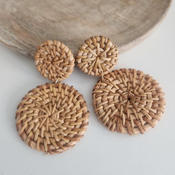 Bundle and Save- New Woven Rattan Statement Earrings - Picture 2 of 6